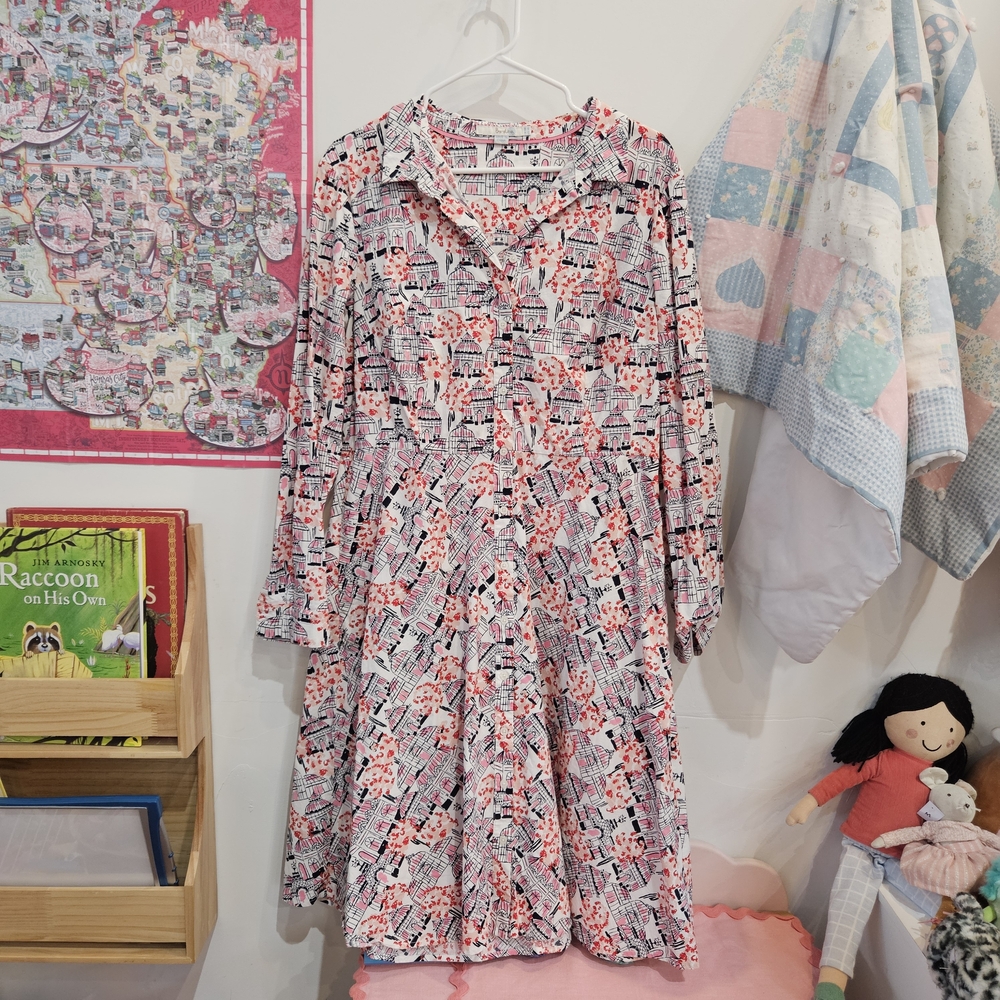 Boden Black and Red Village Print Shirt Dress
